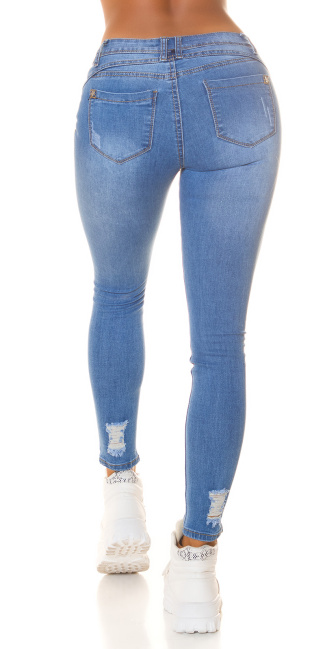 Hoge taille skinny jeans in used-look blauw